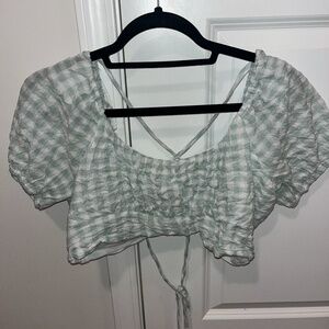 Tillys (RSQ) Cropped Green Plaid Tie back Top